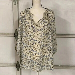 Max Studio floral cream blouse top shirt